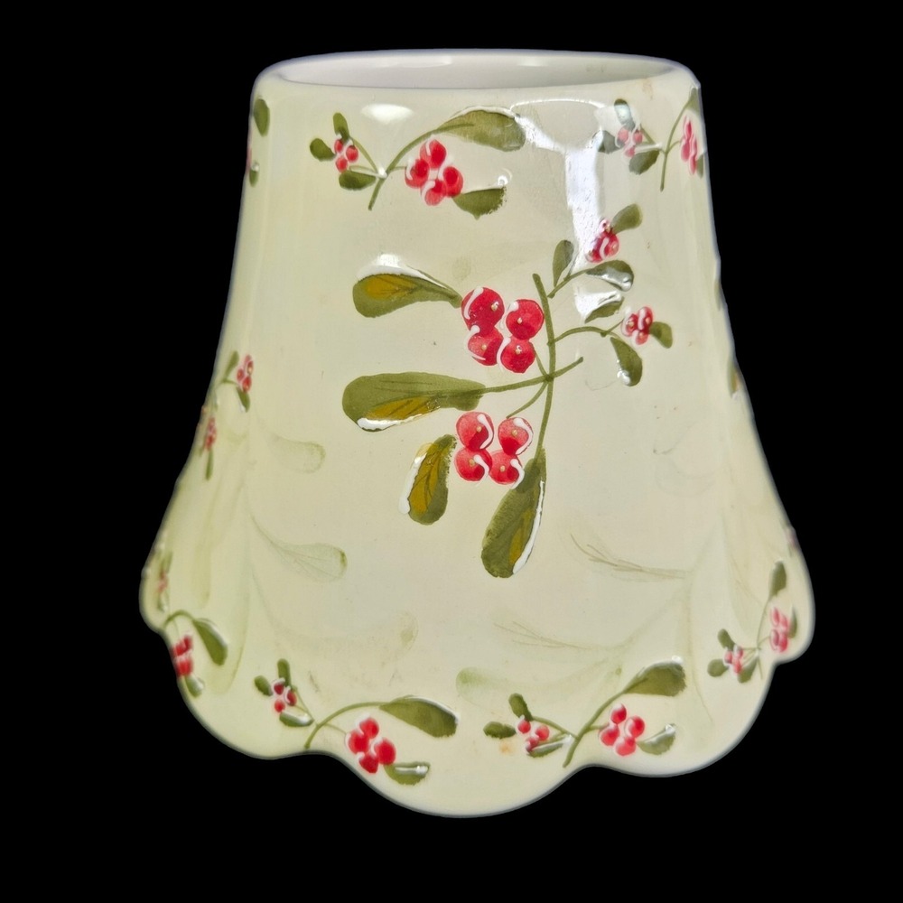 Yankee Candle Jar Shade Scalloped Edge Red Berries Green Leaves Home Decor